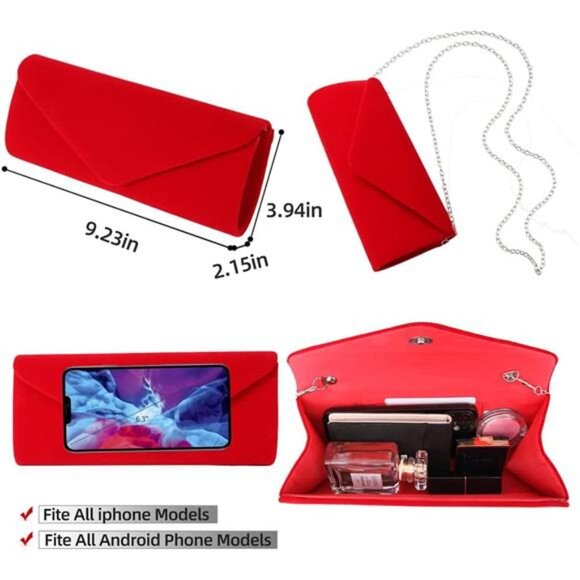 Clutch Purses Evening Bag for Women Party Prom Black-Tie Events Velvet Handbag - Picture 5 of 8